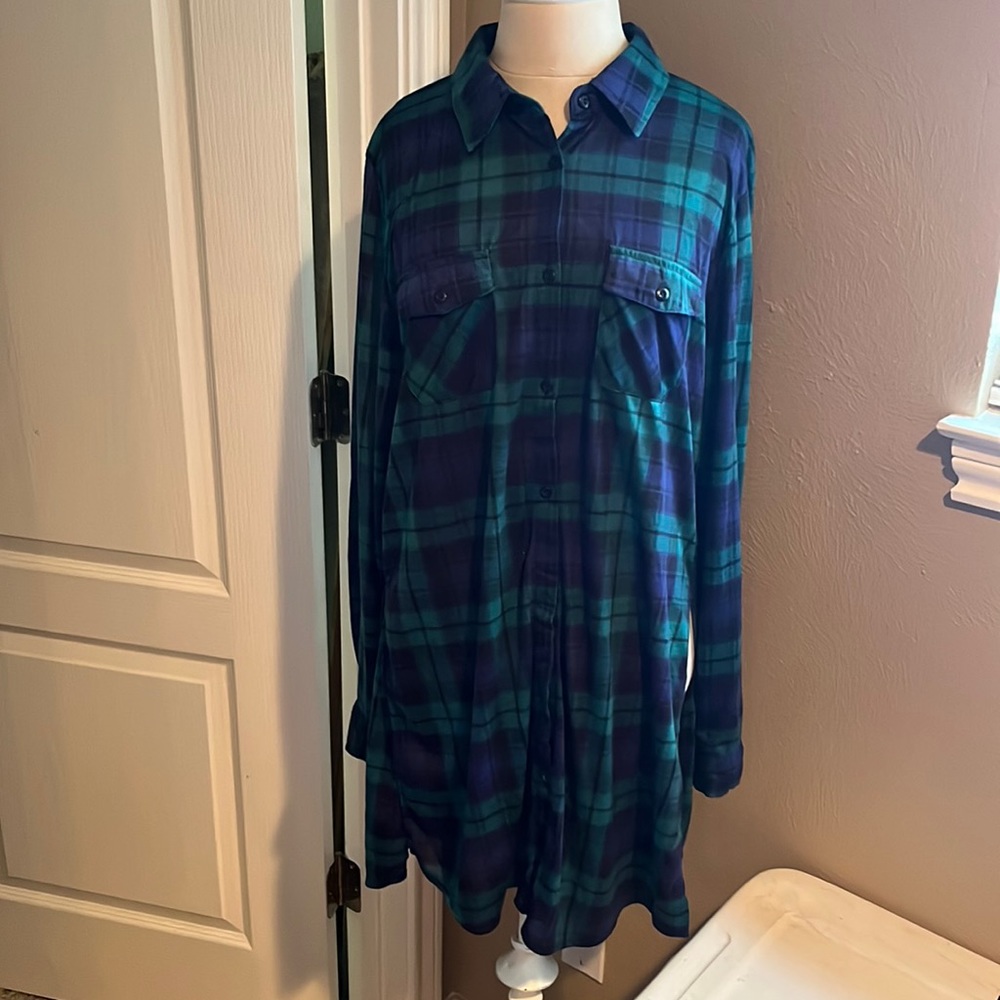 Plaid button front tunic